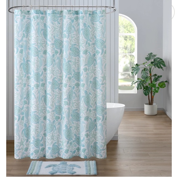 CARO HOME 100% Cotton Sea Turtle Shower Curtain - 72"x72" - Picture 11 of 11